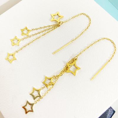 China CLASSIC Wholesale 18K Gold Plated Long Tassel Titanium Steel Star Earrings Five Link Chain Long Dangling Star Earring for sale