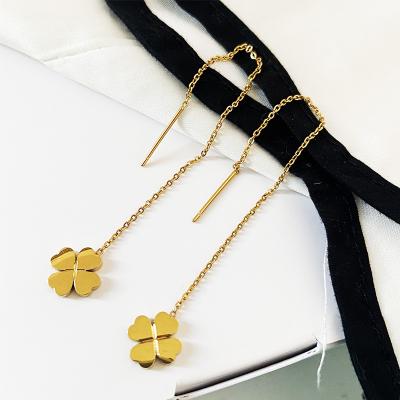 China Lucky Clover Long Drop Earrings Korean CLASSIC four leaf clover tassel earrings long hanging single ear line for women for sale