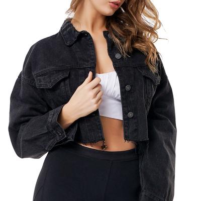 China Breathable Denim Shorts Womens Denim Jacket Womens Short Perforated Denim Jacket for sale