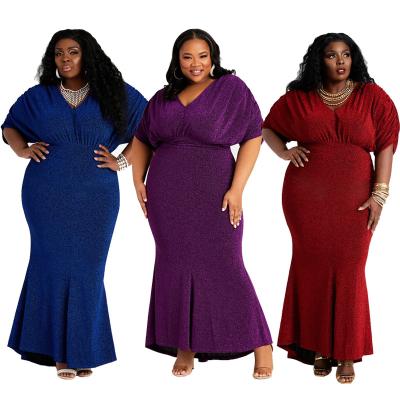 China New product breathable plus size women's temperament evening V-neck fashion plus size dress for sale