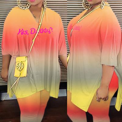 China Gradient Color Loose Casual V-Neck Breathable Explosive Positioning Large Size Two-Piece Suit for sale