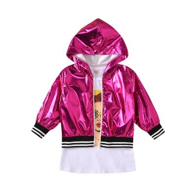 China Amazon's new casual shiny gold zipper Rose Red Jacket and printed T-shirt skirt two-piece suit for sale