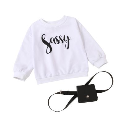 China Factory Direct Girls Autumn Long Sleeve Round Neck Breathable Letter Printed Sweatshirt For Kids With Solid Color Satchel for sale