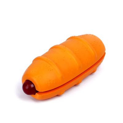 China Viable Dog Chew Toy Teeth Cleaning Durable Natural Rubber Ball Treat Food Dog Hot Dog Toy for sale