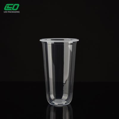 China Tea u single wall shape plastic milk cups with lid disposable lid single wall shape plastic u cup for sale