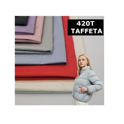 Cina Hot sell quick reply soft touch 420T 50D 100% polyester taffeta for down proof jacket in vendita