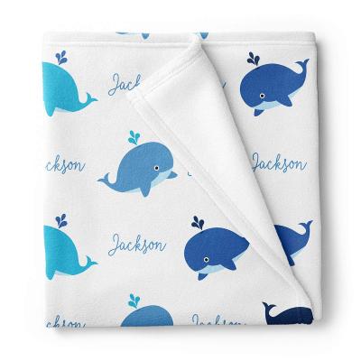 China Whale Anti-Static Custom Nautical Nursery Personalized Flannel Fleece Baby Name Blanket for Newborns for sale