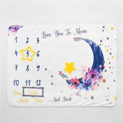 China PORTABLE OEM Customized Love Moon Design Monthly Baby Photo Blanket 100*150cm Nursery Decor Milestone Blanket for sale