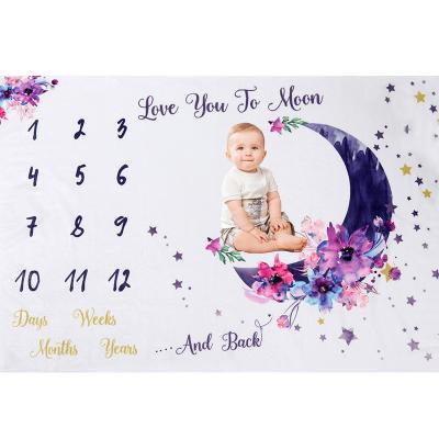 China PORTABLE Flannel Fleece Rainbow Moon Premium Flower Printed Monthly Newborn Baby Milestone Blanket Wholesale for sale