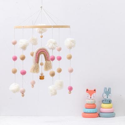 China INS Hot Nordic Style Wooden Infant Wrist Ratchets Handmade Hutch Hanging Baby Soft Plush Rattle Toys R04 for sale