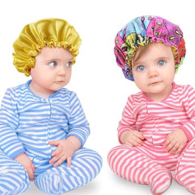 China Double Layer Baby Satin Hair Hoods Reversible Striped High Quality Silk Hats Soft Colorful Satin Hat For Teens Toddler Child for sale