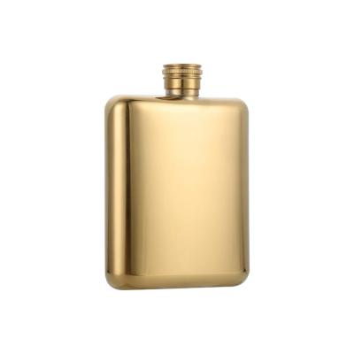 China Custom Wholesale Metal Whiskey Wine Bottle 4oz/5oz/6oz Gold Coating Hip Flask for sale