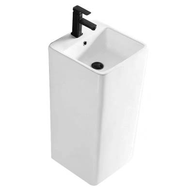 China Modern Hot Selling Moden Square Pedestal Floor Standing White Ceramic Basin For Bathroom for sale