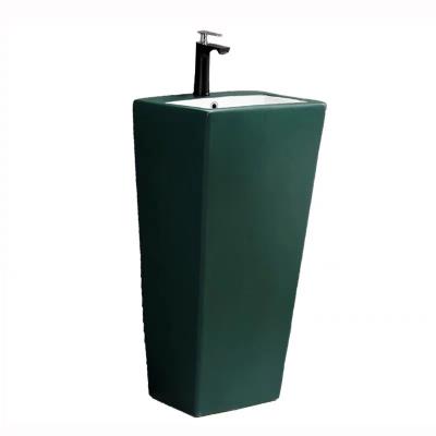 China New Style Large Size Black Ceramic Pedestal Floor Standing One Piece Basin For Bathroom for sale