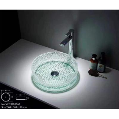 China Modern Stylish Clear Vessel Bathroom Bowl Art Sink Glass Basin for sale