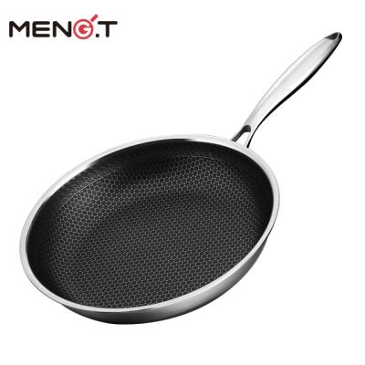 China Sustainable Triple Stainless Steel Honeycomb Frying Pan with Non-Stick for sale