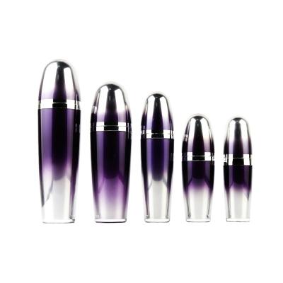 China Purple Color 50ml Packaging 30ml 50ml 100ml Skin Care Bullet Bottle Cosmetic Acrylic Bottle Purple Bottles for sale