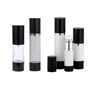 China China Best Quality Cosmetic Bottle Black Black And White Airless Serum White Cosmetic Bottle Anti Aging Whitening Cream Airless Bottle for sale