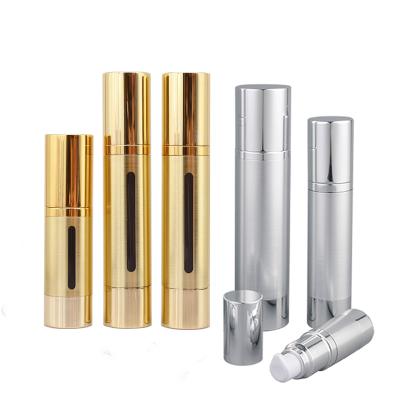 China Metallic Cosmetic Premium Airless Bottle With Window Or Without Window Airless Bottle 50ml Satin Finished 30ml Airless Pump Bottle for sale