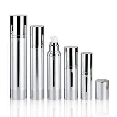 China 50ml Cosmetic Satin Airless Bottle Silver Airless Pump Bottle With Or Without Window 100ml Airless Pump Bottle Satin Finished for sale