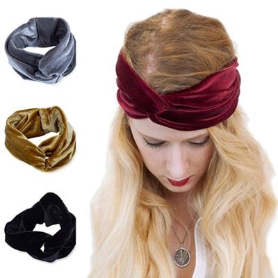 China HZM-18146 Promotion HZM-18146 Velvet Vintage Headbands Wide Floral Cross Wrap Turban Headbands Twisted Hair Bands Accessories For Women Man Kids Gift for sale