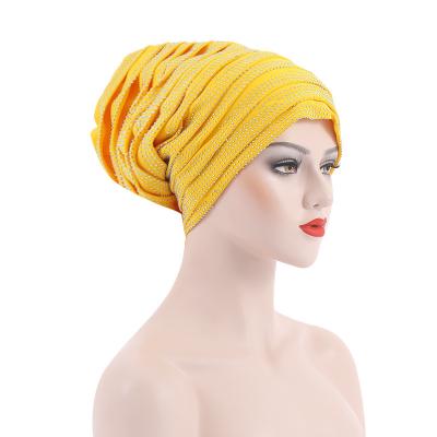 China Other Newest HZM-22217 Gele Headtie Automatic Pearl Turban Headband With Braids Muslim Head Turbans For Women for sale