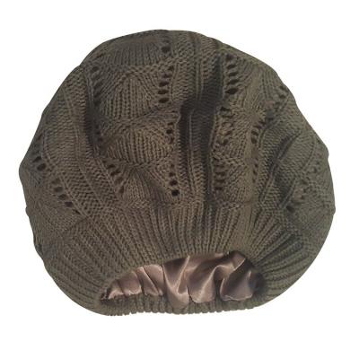 China HZM-18011017 JOINT Custom Knitted Long Designer Satin Lined Beanie Hat Beret for sale