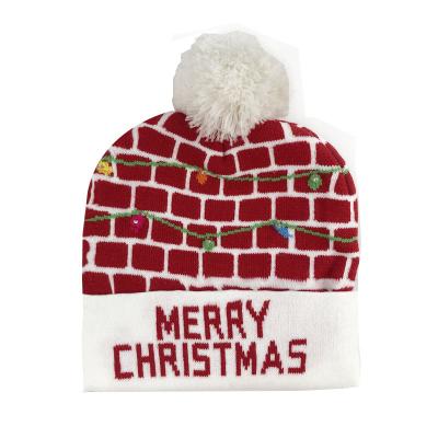 China HZM-22208 women kids sweater winter festival striped christmas new led knitted beanie hat fashon pom pom beanies for sale