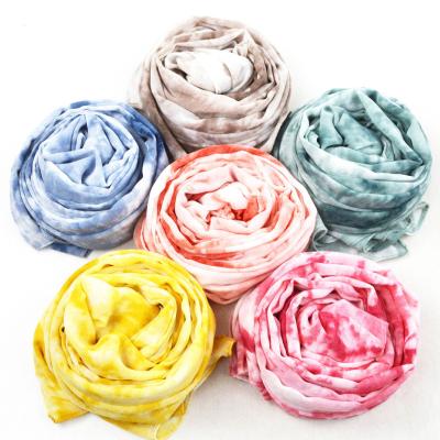 China Kid Woman Gift HZW-19005 Tie Dye Scarf For Women Interesting Art Print Head Wrap Vibrant Summer Shawl Hijab Turban for sale