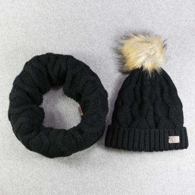 China HZM-16288 New Long Winter Popular Design Knit Women Acrylic Knitted Beanie Hat With Scarf for sale