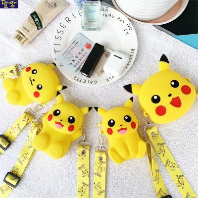 China Cute Cartoon 3D Silicone Pikchu Shoulder Bag Soft Silicone Kids Portable Purse Storage Bag With Strap for sale