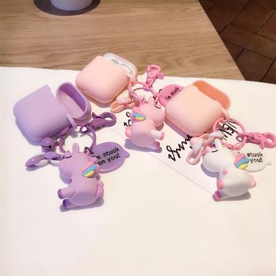 China For Earbuds Rainbow Horse Unicorn 3D Cartoon Cover For Apple Airpods Case With Key Chain for sale