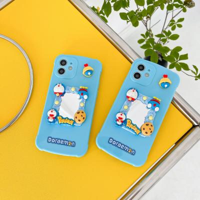 China Shockproof 3D Embossed Doll Creams Doramon Phone Case Cover With Mirror For iPhone 12 Pro Max XR 7 8 Plus for sale