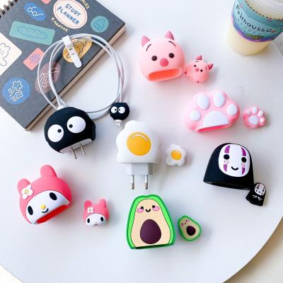 China Anti-drop 2 IN 1 Cute 3D Cartoon Protective Case for Lightning Cable for Apple 18W 20W Power Adapter Charger Cover for sale