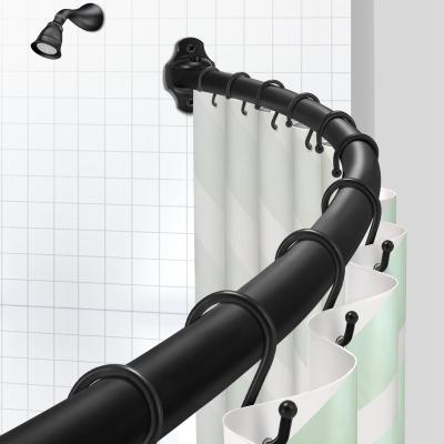 China Durable Curved Shower Curtain Rod Stainless Steel Rustproof Rod Black Adjustable 50 To 72 Inches For Bathroom Dressing Room for sale