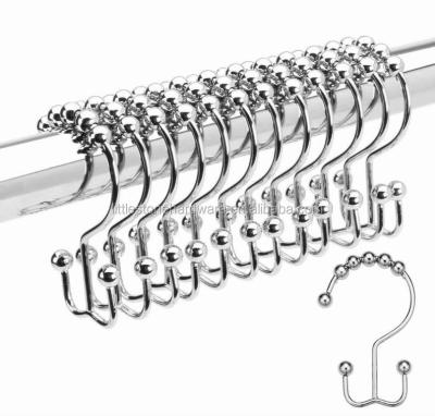 China 12PCS Double Slip Shower Curtain Hooks Brushed Nickel Plating Wholesale Curtain Accessories Medieval Decorative Shower Curtain Hooks for sale