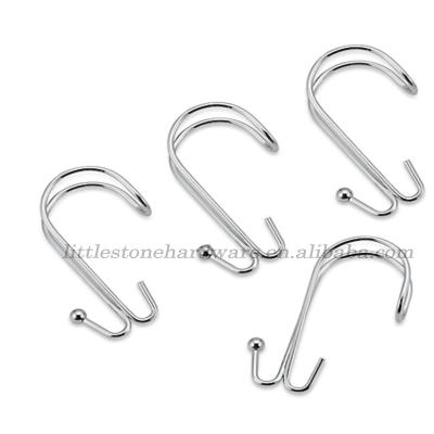 China Sustainable Split Polished Chrome Dual Shower Curtain Hooks for sale