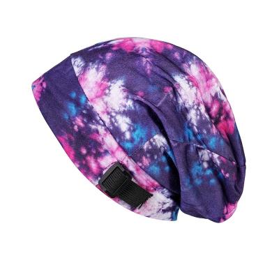 China New Arrival Picture Link Dyed Satin Hair Hood Double Layers Adjustable Long Lasting Satin Hair Bonnet Makeup Hair Wrap for sale