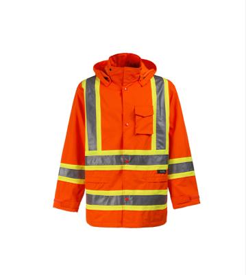 China Water Proof Unlined 100% PU Coated Polyester Hi Vis Rain Jacket for sale