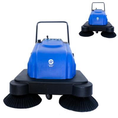 China Hotels Hand Push Floor Cleaning Machine Industrial Double Floor Sweeper Brush With Water Jet For Workshop Warehouse for sale