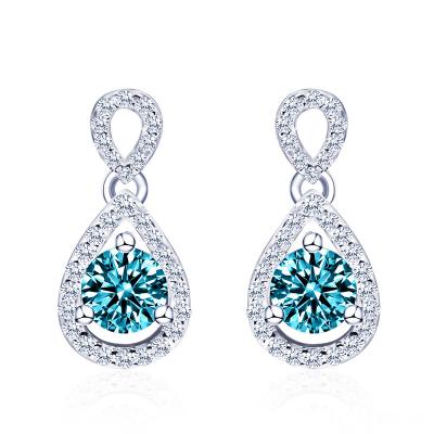 China Cute fashionable gorgeous blue moissanite white gold Diamond Earrings in teardrop shape women daily use jewelry accessories for sale