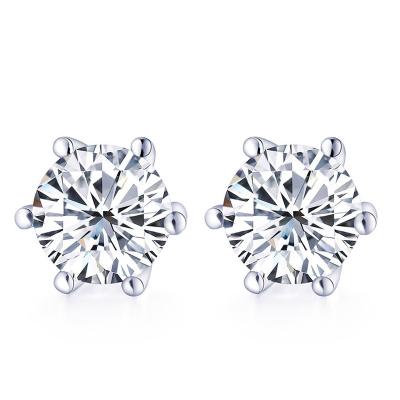 China CLASSIC New Simple 925 Silver Versatile Six-Claw Stud Earrings Snowflake Moissanite Ladies Classic Stud Earrings for sale