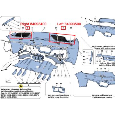 China Para Ferrari 458 el parachoques trasero Grilla superior izquierda luz trasera Grilla inferior OEM 84093500 en venta