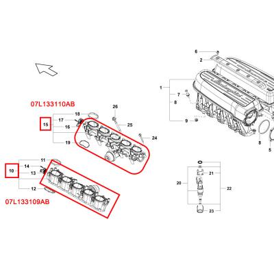 Chine Pour la Lamborghini Gallardo 5.2L FSI, sous forme d'une partie de baisse du manifold d'admission OEM 07L133109AB à vendre