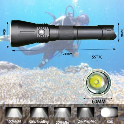 China Hiswim SST70 LED Flashlight Rechargeable Stepless Camping White Light 4000 Lumens Powerful Dimming Diving Torch Light DV16 for sale