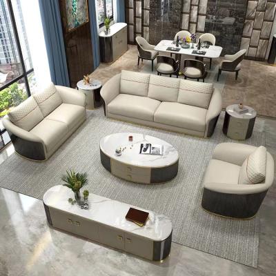 China Customization Design Italian Luxury Wood Customizable Sofa Living Room 6 Seaters Leather Villa Sofa for sale