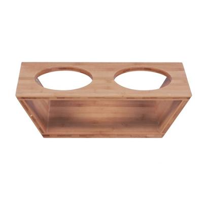 China Small Dog Non-Automatic Bowl Holder Bamboo Pet Bowls With Stand Holder Double Bowl Holder Guard for sale