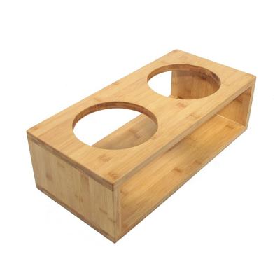 China Hot Selling Cats Factory Customized Dogs Bamboo Feeder Cats Accessories Double Pet Bowl Holder for sale