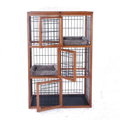 China Durable Wholesale Durable Outdoor Wood And Metal Pet Cage Crate Large Dog 3 Story Cage Chambers for sale