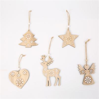 China Cute Hollow Design Opens Creative Props Ornaments Set Hanging Decoration Wooden Tree Diy Christmas Pendant for sale